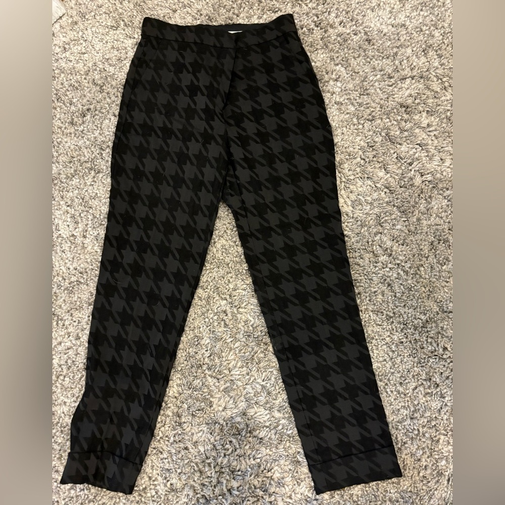 Ann Taylor black houndstooth straight leg pants 0
